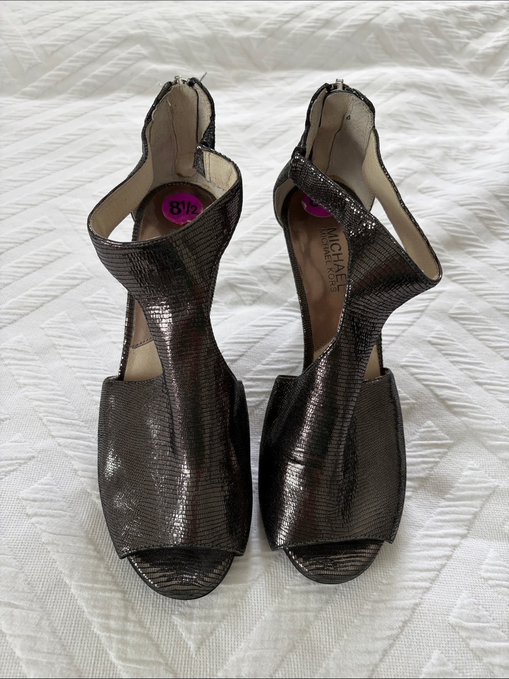 Michael Kors Metallic Gunmetal Open-Toe Heels